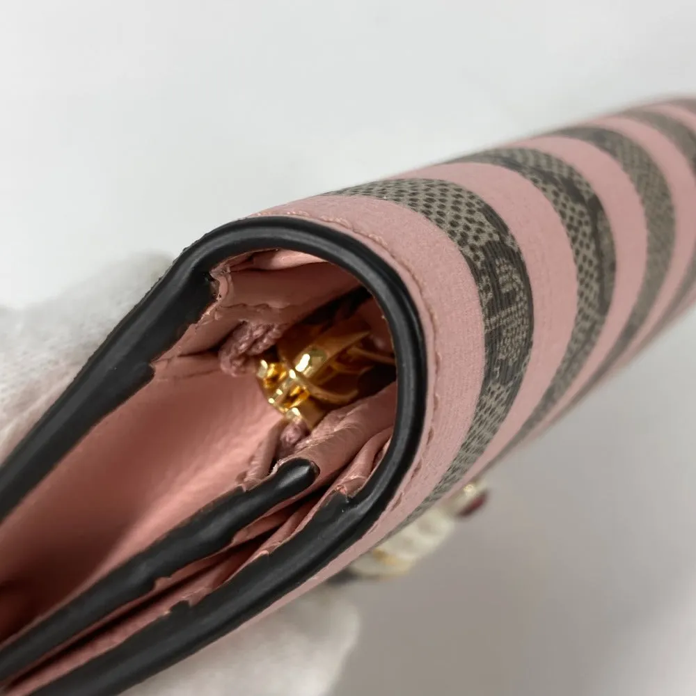 GUCCI Folded wallet 701489 GG Supreme Canvas Pink x Beige GG Supreme Stripe ice cream Women Used