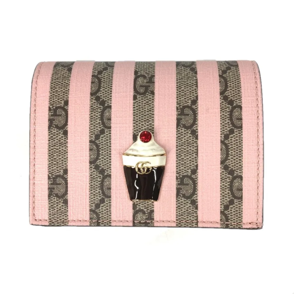 GUCCI Folded wallet 701489 GG Supreme Canvas Pink x Beige GG Supreme Stripe ice cream Women Used
