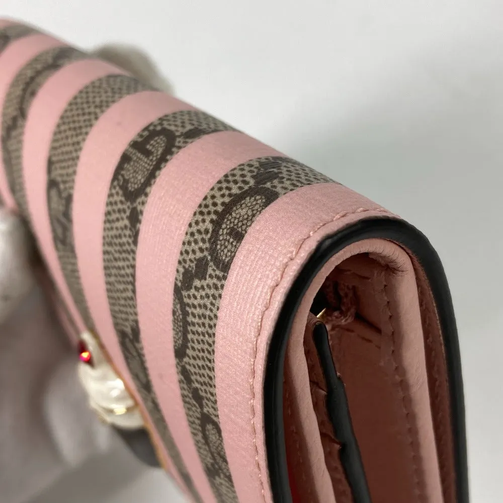 GUCCI Folded wallet 701489 GG Supreme Canvas Pink x Beige GG Supreme Stripe ice cream Women Used