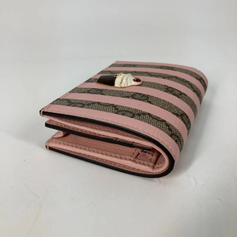 GUCCI Folded wallet 701489 GG Supreme Canvas Pink x Beige GG Supreme Stripe ice cream Women Used