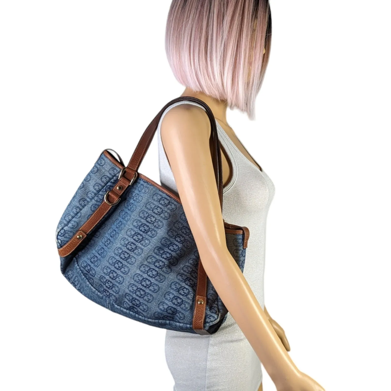 Gucci GG Blue Denim Abbey Hobo Bag