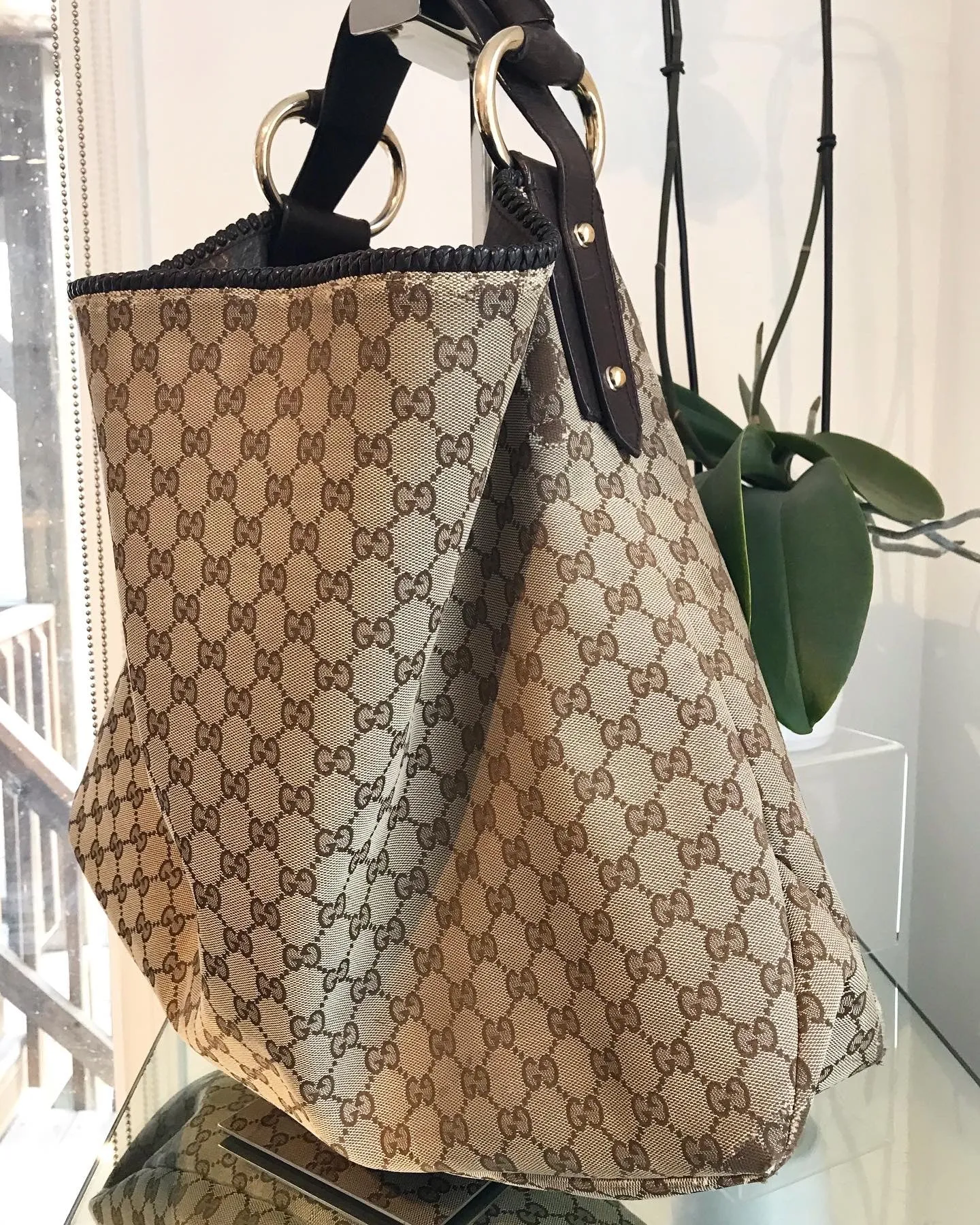 GUCCI GG Canvas Large Horsebit Hobo Bag
