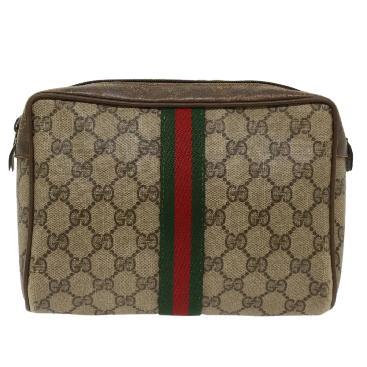 GUCCI GG Canvas Web Sherry Line Clutch Bag Beige Red Green 56.01.012  yk8055