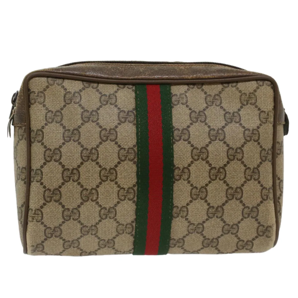 GUCCI GG Canvas Web Sherry Line Clutch Bag Beige Red Green 56.01.012  yk8055