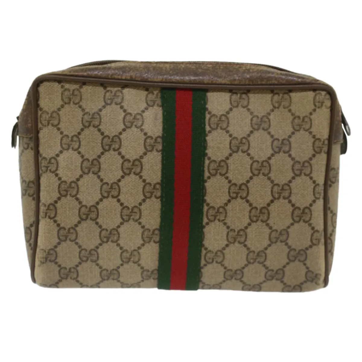 GUCCI GG Canvas Web Sherry Line Clutch Bag Beige Red Green 56.01.012  yk8055
