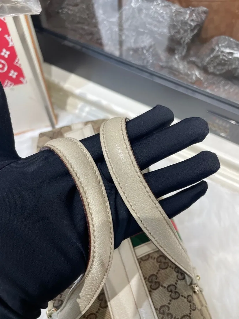Gucci GG Monogram Beige & White Canvas Satchel Bag