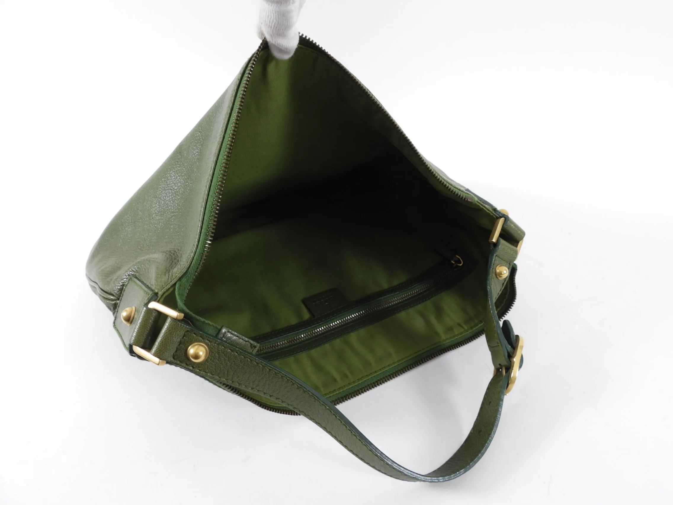 Gucci Green Small Blondie GG Logo Leather Hobo Bag