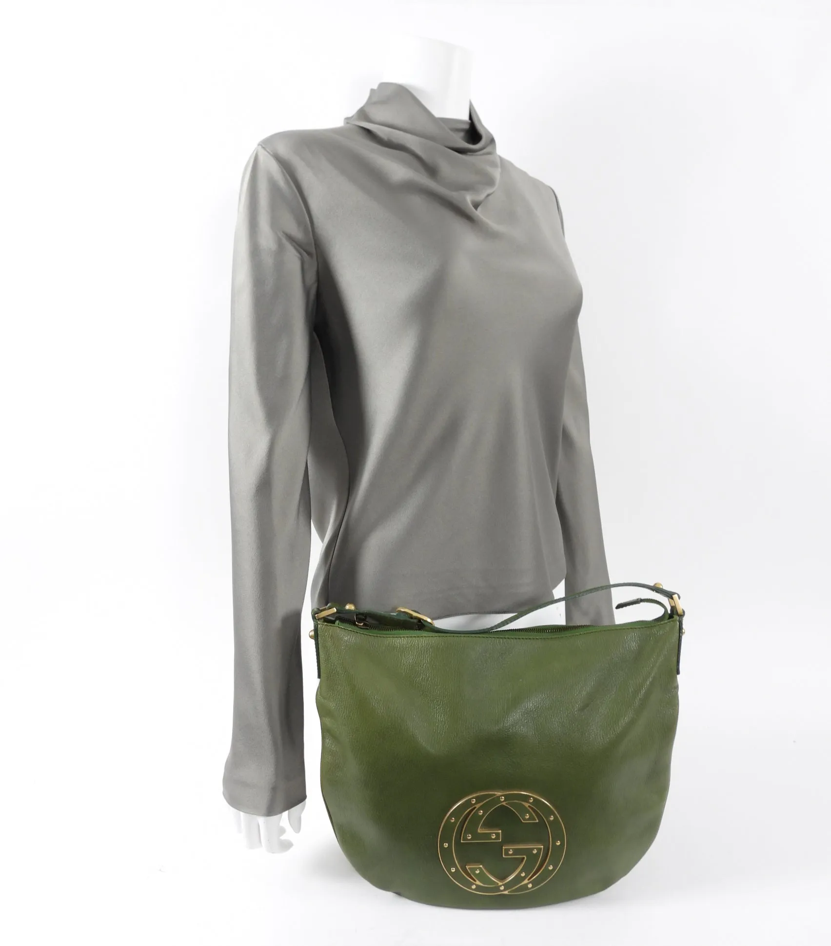 Gucci Green Small Blondie GG Logo Leather Hobo Bag