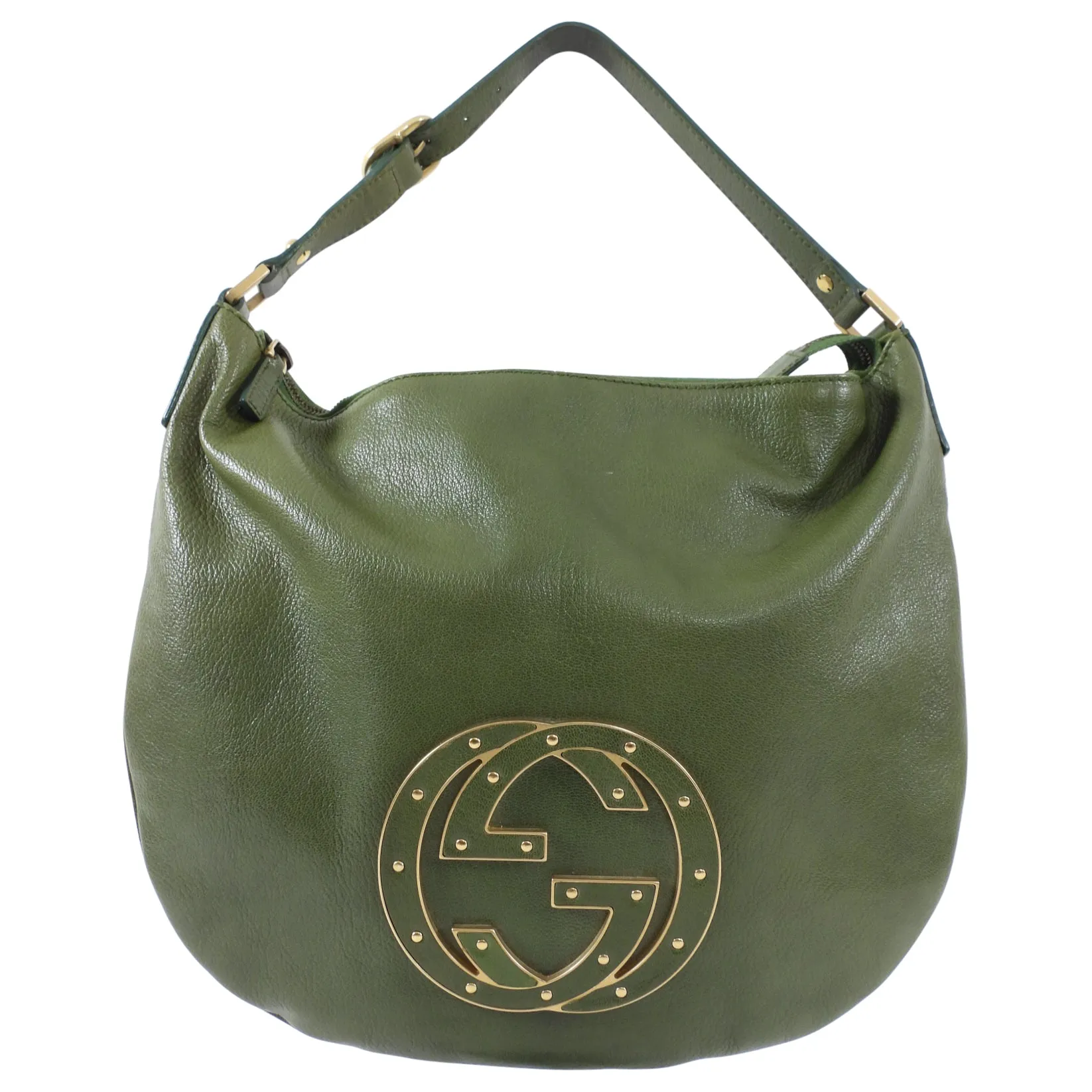 Gucci Green Small Blondie GG Logo Leather Hobo Bag
