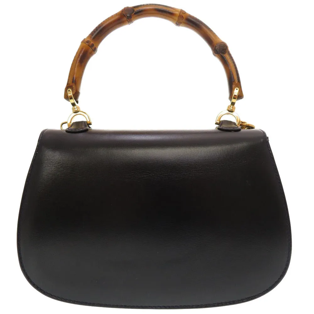 GUCCI Handbag 000 2046 0188 Bamboo, Leather Navy Women Used
