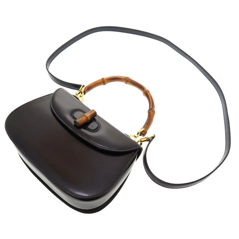 GUCCI Handbag 000 2046 0188 Bamboo, Leather Navy Women Used