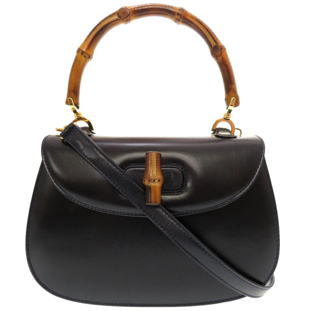 GUCCI Handbag 000 2046 0188 Bamboo, Leather Navy Women Used
