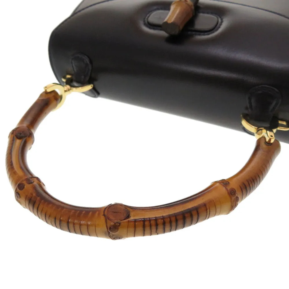GUCCI Handbag 000 2046 0188 Bamboo, Leather Navy Women Used