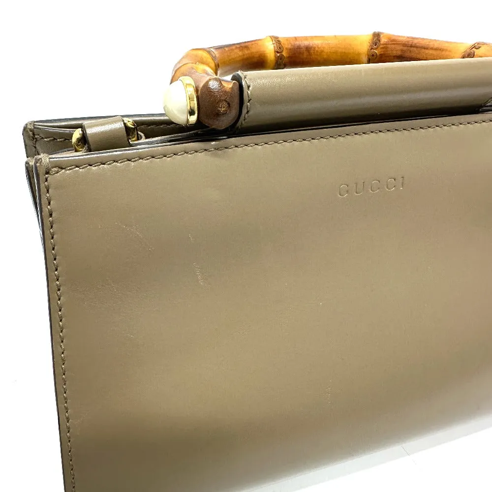 GUCCI Handbag 470271 leather Brown Bamboo Faux Pearl Women Used