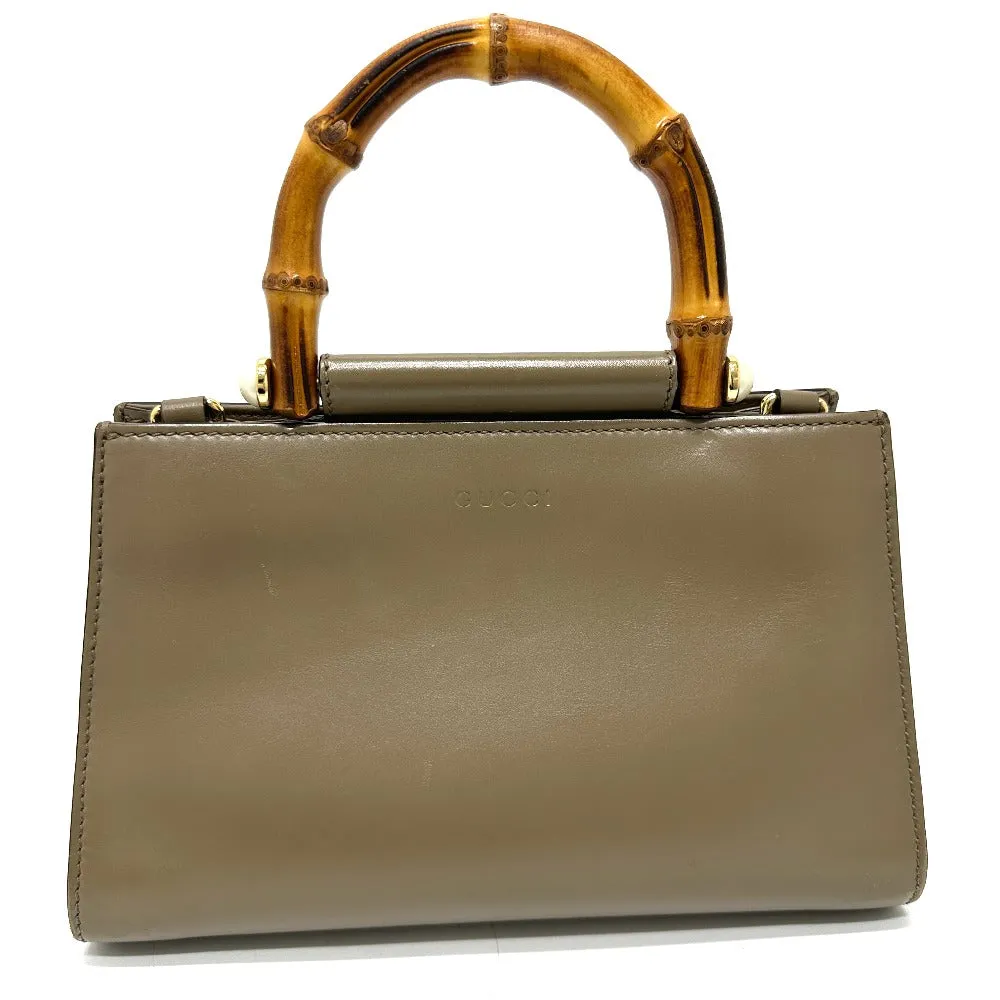 GUCCI Handbag 470271 leather Brown Bamboo Faux Pearl Women Used
