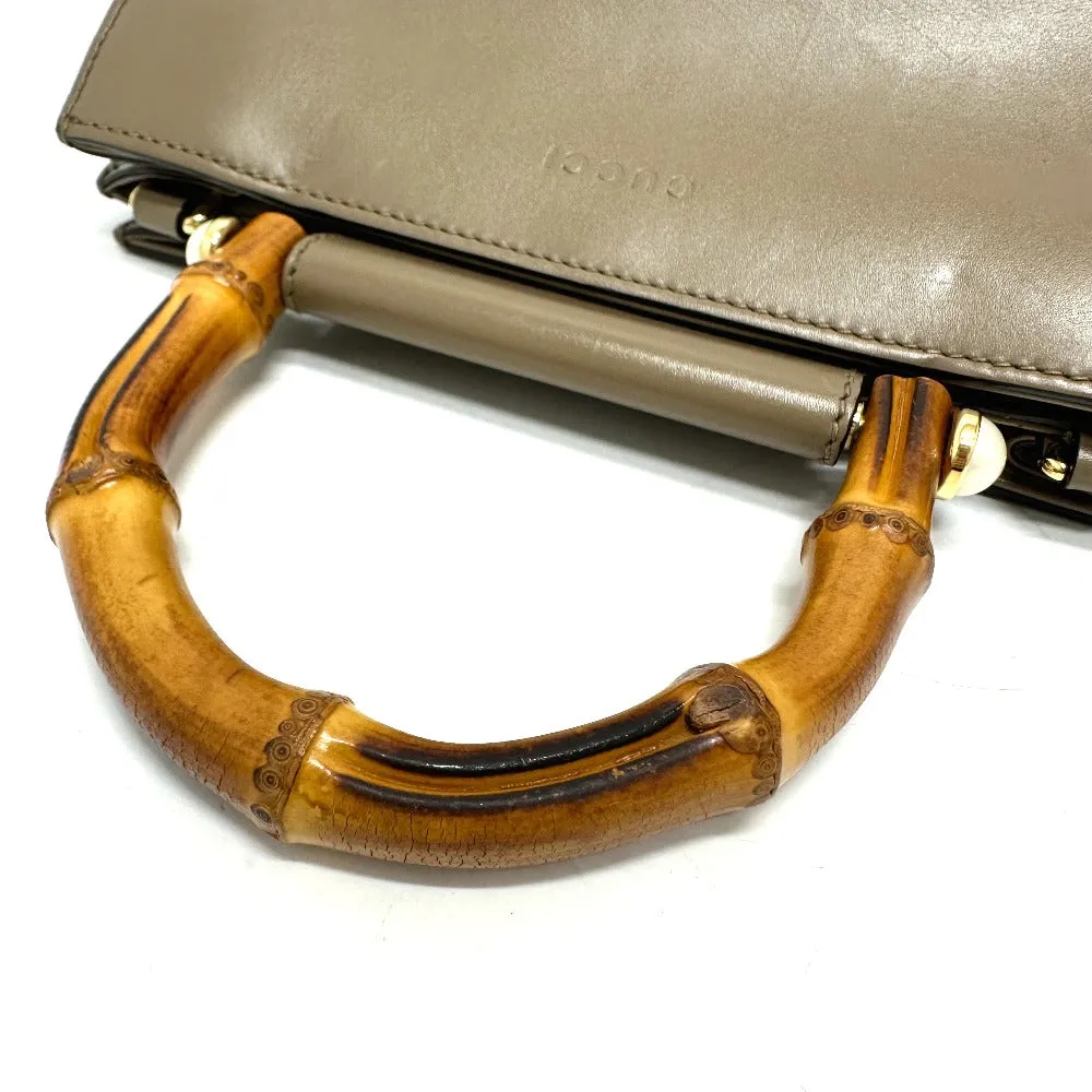 GUCCI Handbag 470271 leather Brown Bamboo Faux Pearl Women Used
