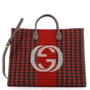 GUCCI Interlocking G Shopping Tote Houndstooth Tweed Large