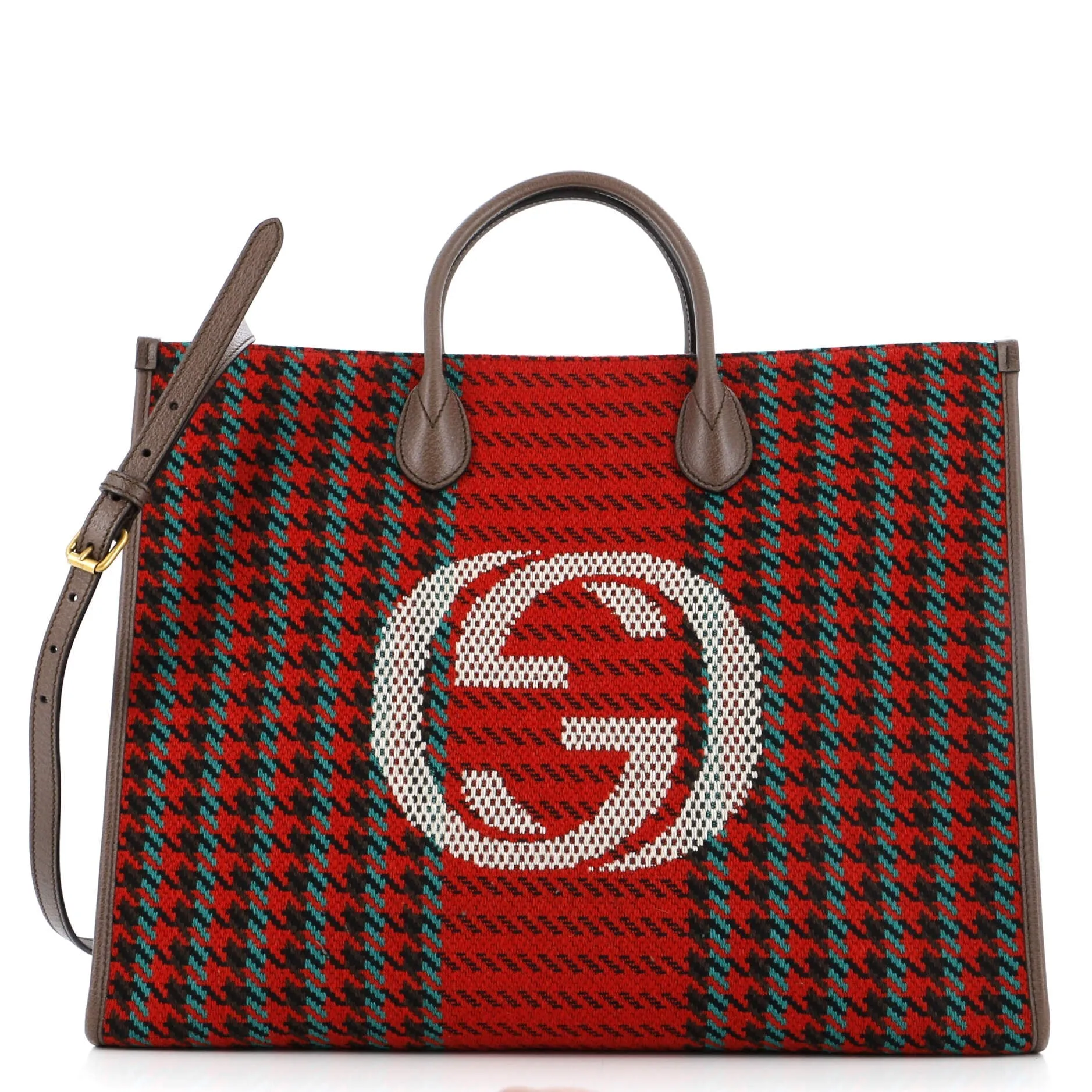 GUCCI Interlocking G Shopping Tote Houndstooth Tweed Large