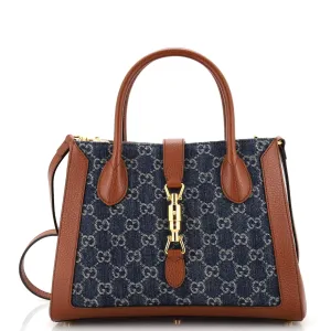 GUCCI Jackie 1961 Tote GG Denim and Leather Medium