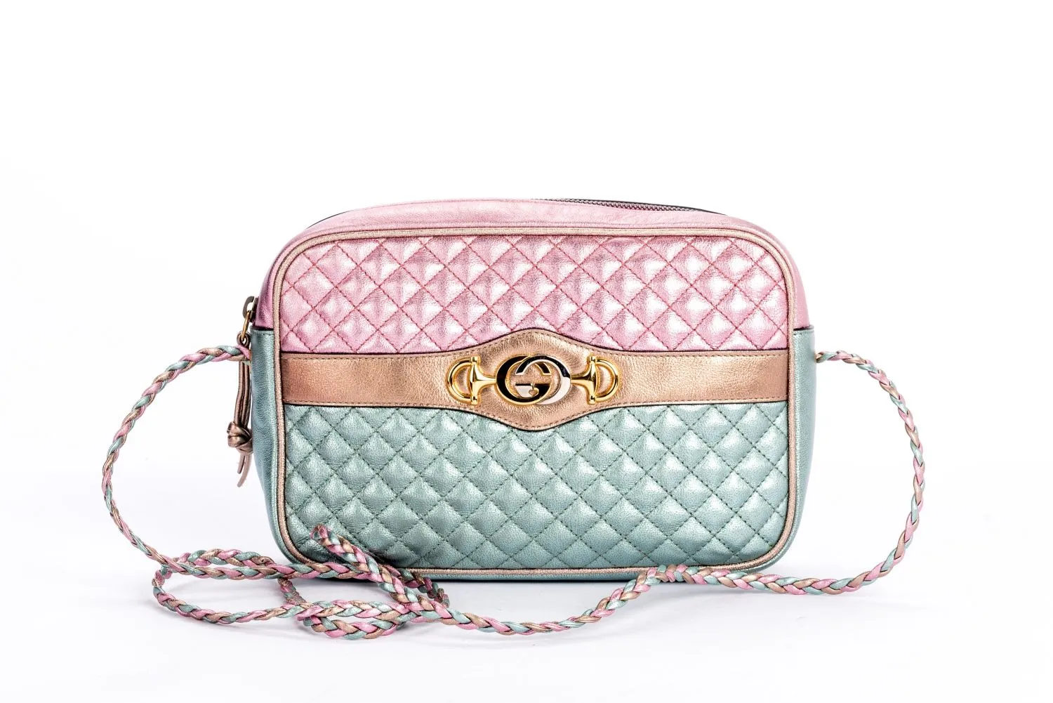 Gucci Laminate Shoulder Bag, Quilted Pink Metallic & Blue Metallic