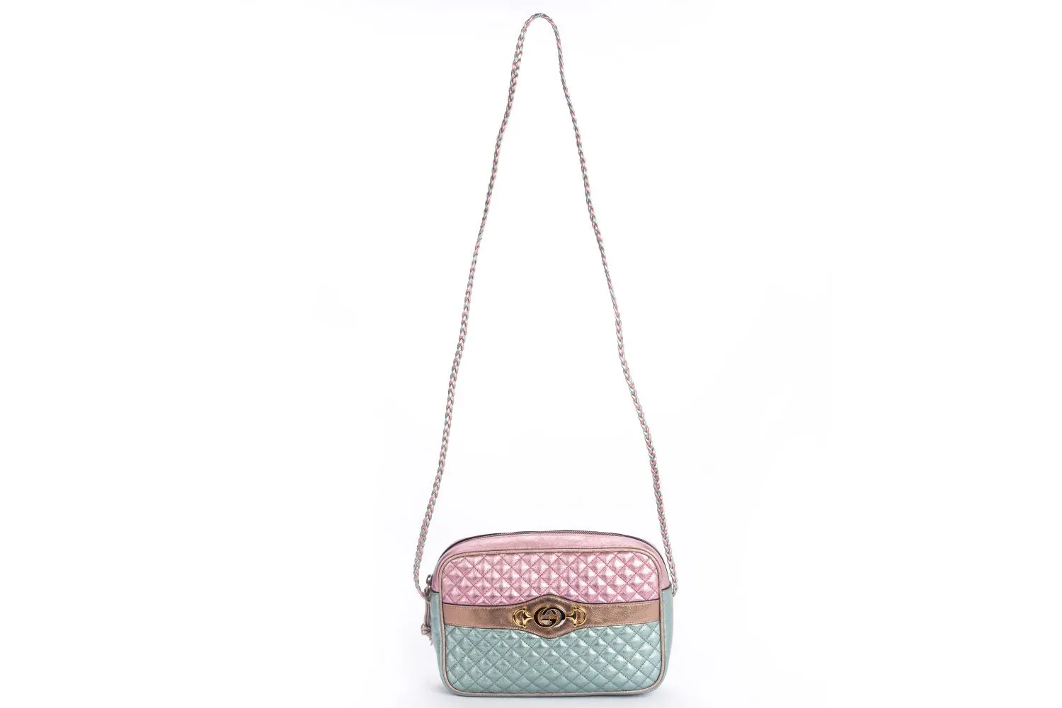 Gucci Laminate Shoulder Bag, Quilted Pink Metallic & Blue Metallic