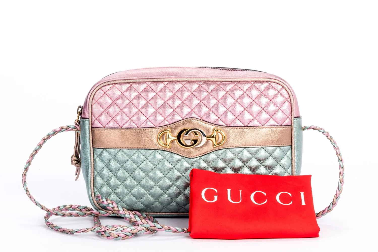 Gucci Laminate Shoulder Bag, Quilted Pink Metallic & Blue Metallic