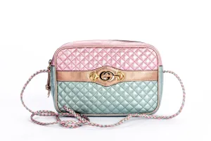 Gucci Laminate Shoulder Bag, Quilted Pink Metallic & Blue Metallic