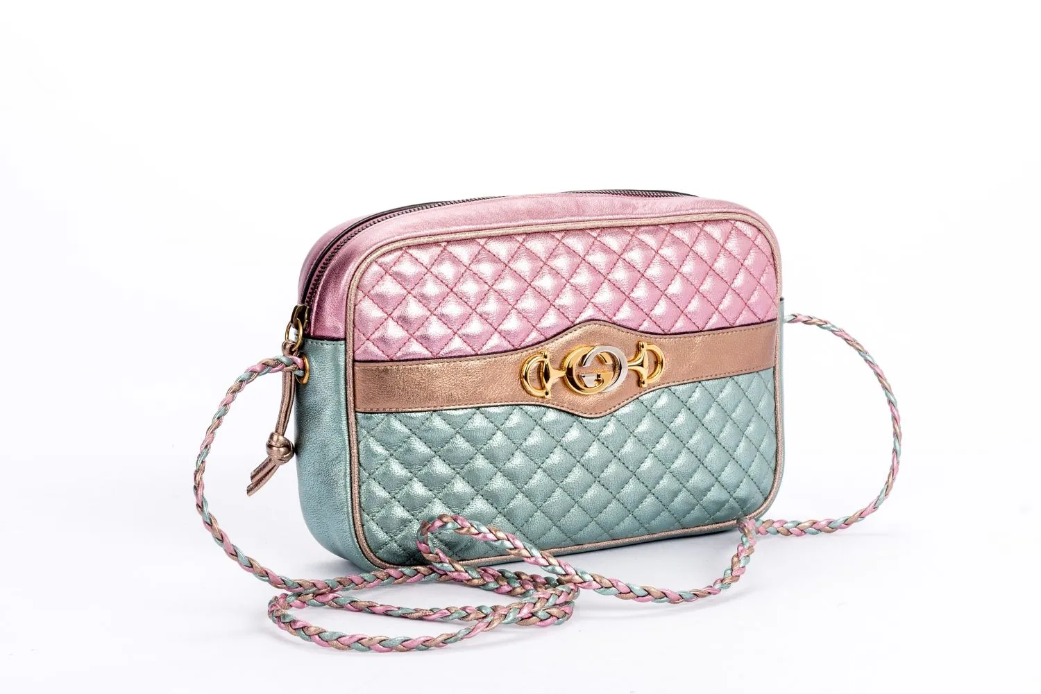 Gucci Laminate Shoulder Bag, Quilted Pink Metallic & Blue Metallic