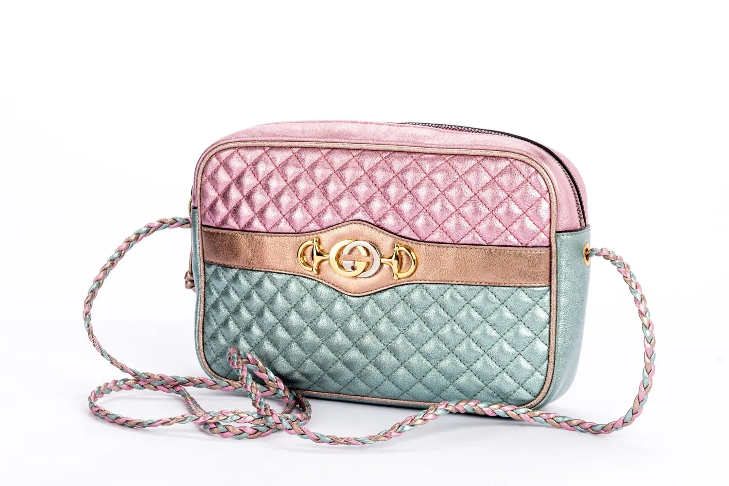 Gucci Laminate Shoulder Bag, Quilted Pink Metallic & Blue Metallic