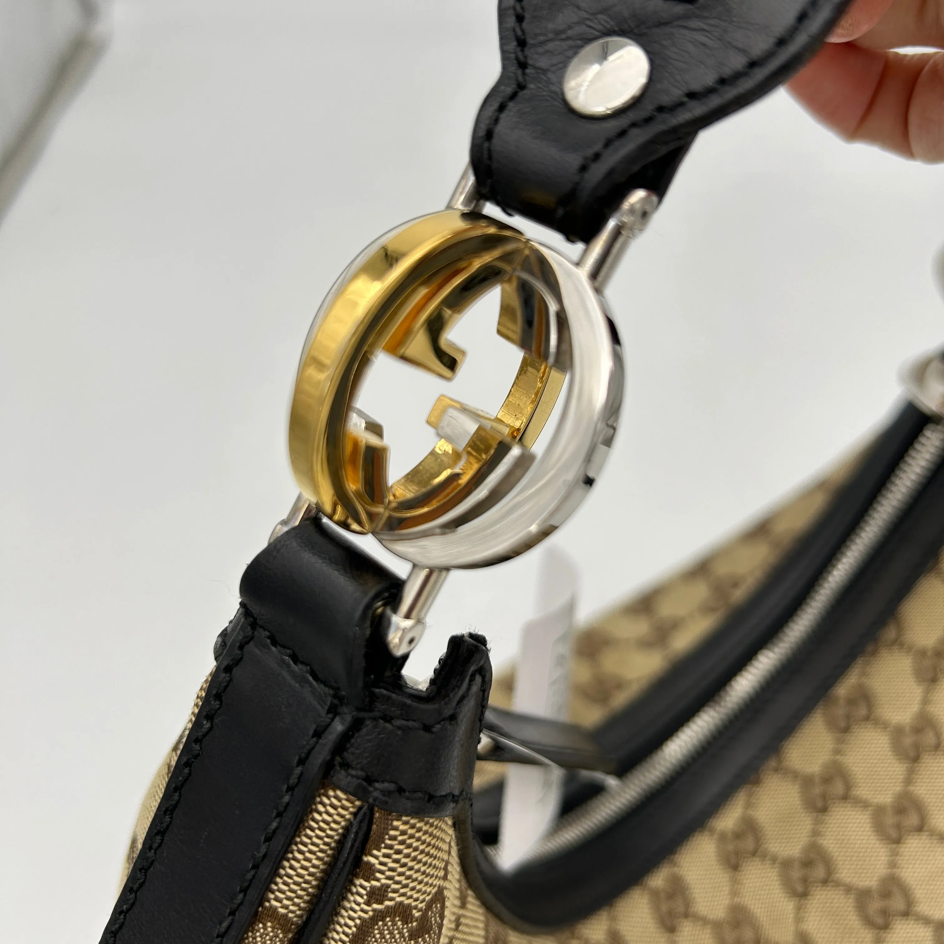 Gucci Large Monogram GG Twins Hobo Black Beige