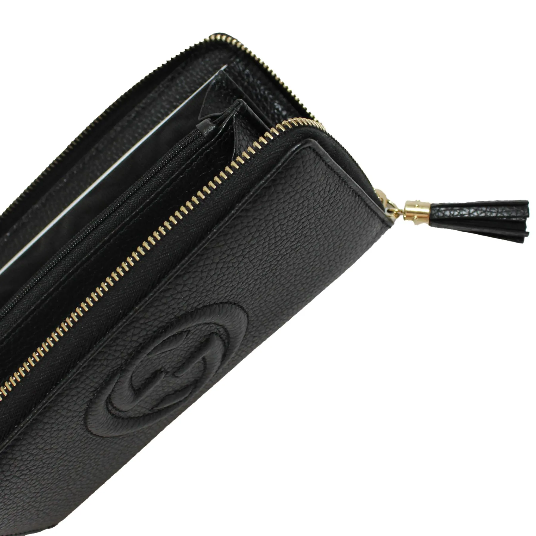 Gucci Leather Wallet Black GG Cellarius - Women Collection SALE