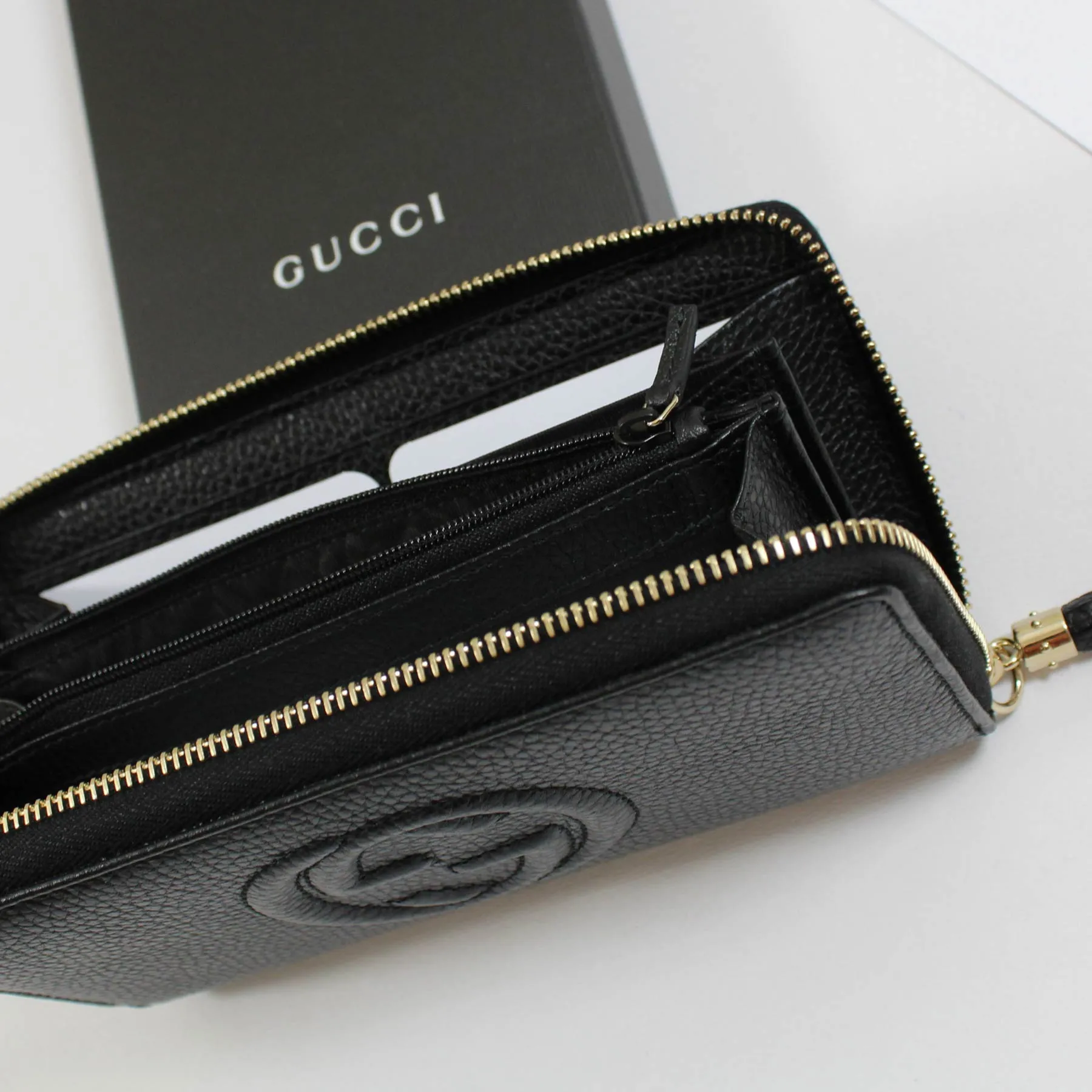 Gucci Leather Wallet Black GG Cellarius - Women Collection SALE