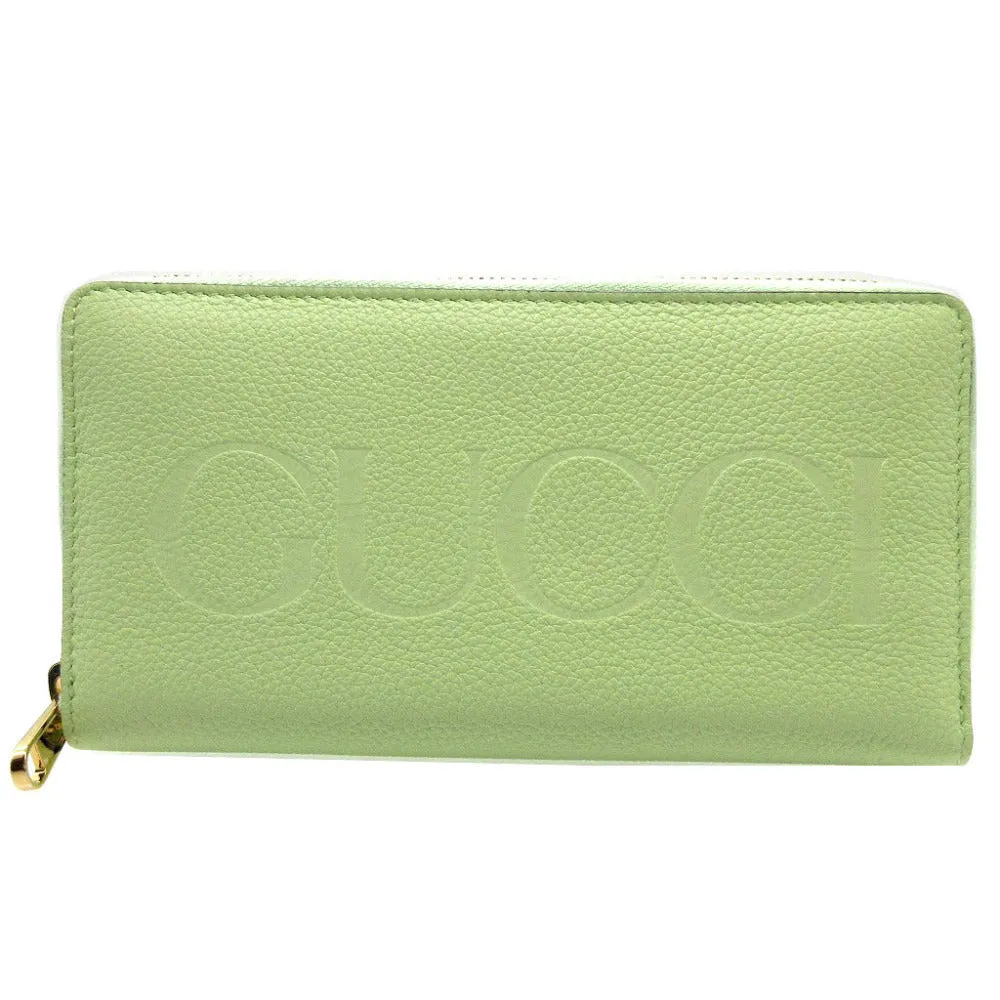 GUCCI Long Wallet Purse 658691 leather Light green Zip Around logo Women Used