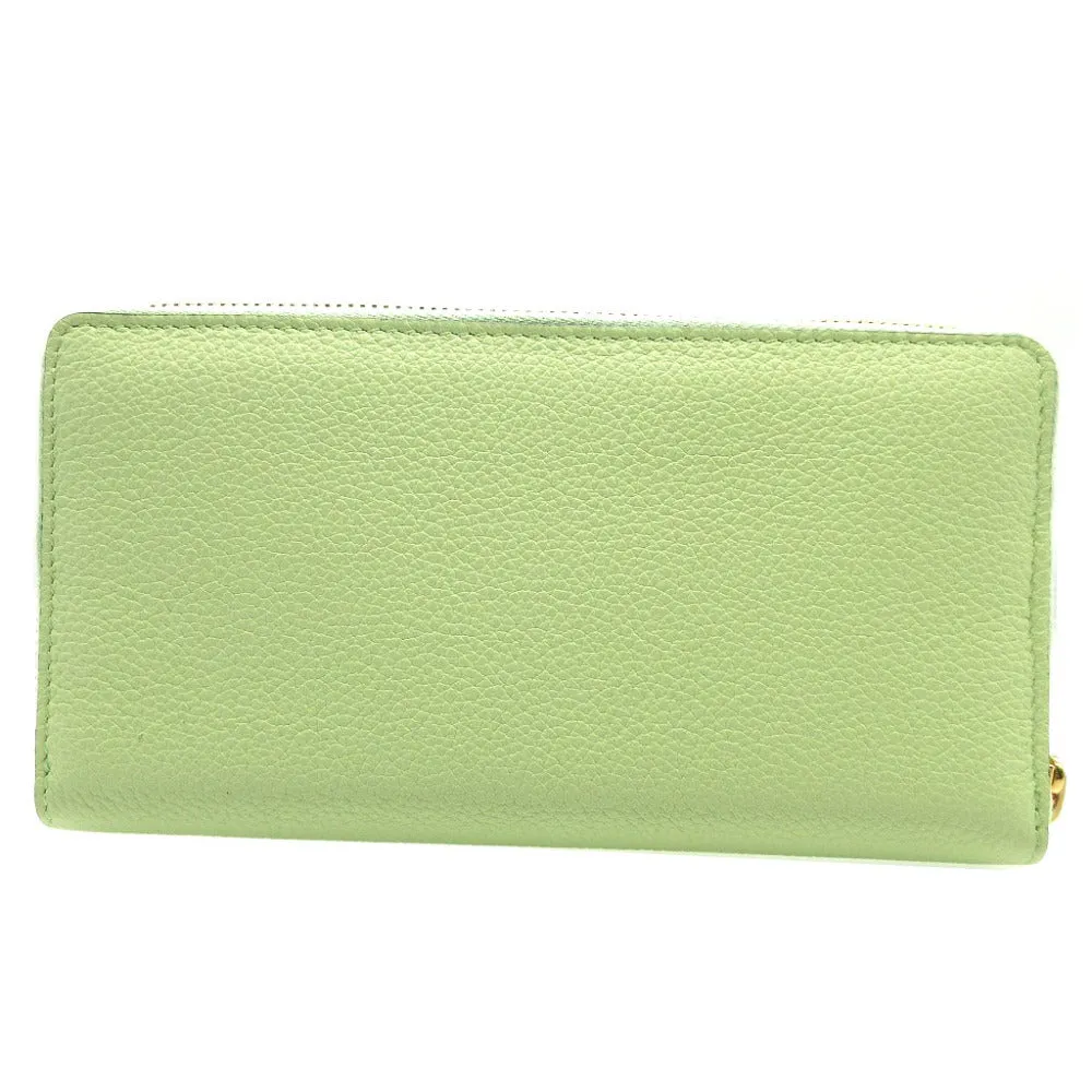 GUCCI Long Wallet Purse 658691 leather Light green Zip Around logo Women Used
