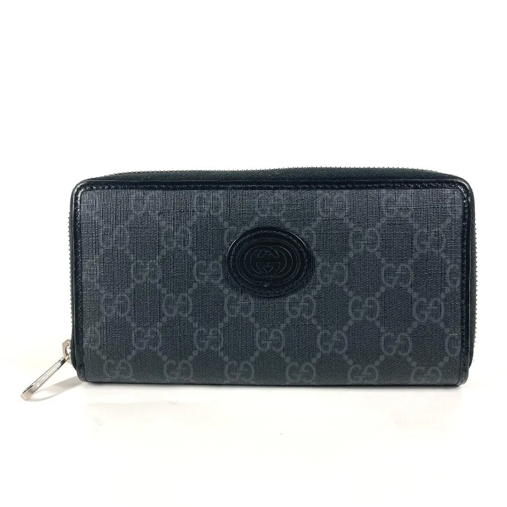 GUCCI Long Wallet Purse 673003 GG Supreme Canvas black GG Supreme Interlocking G zip-around wallet mens Used