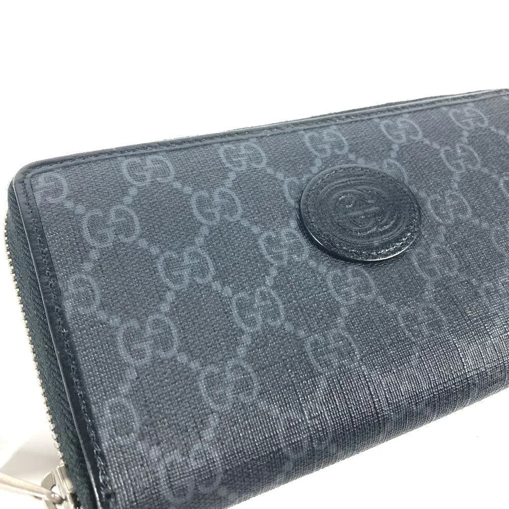 GUCCI Long Wallet Purse 673003 GG Supreme Canvas black GG Supreme Interlocking G zip-around wallet mens Used