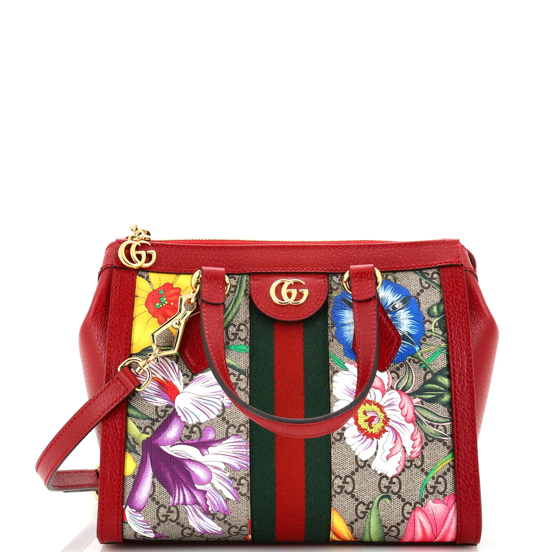 GUCCI Ophidia Top Handle Tote Flora GG Coated Canvas Small