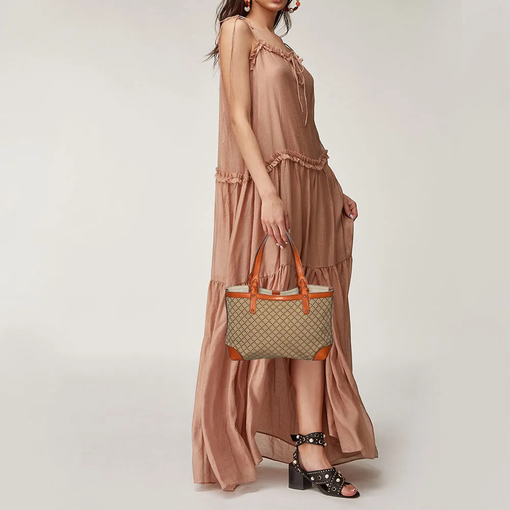 Gucci Orange/Beige Diamante Canvas and Leather Small Craft Tote