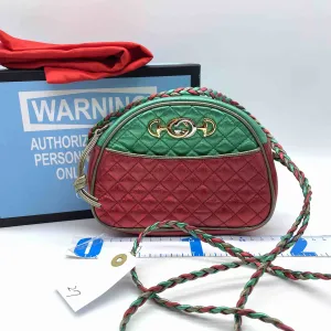 Gucci Preloved Leather Shoulder Bag h204-27 Red/Green