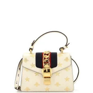 GUCCI Sylvie Top Handle Bag Printed Leather Mini