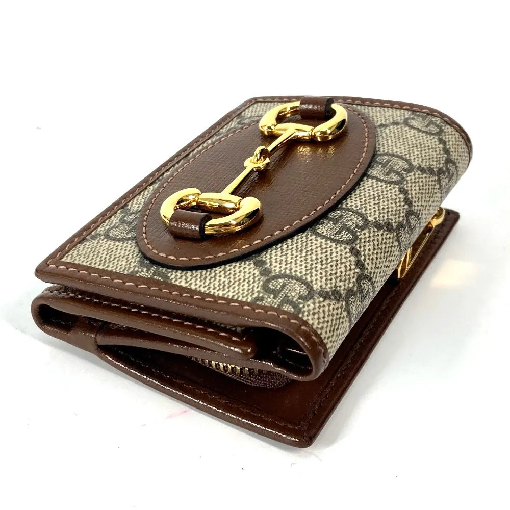 GUCCI Trifold wallet 644462 GG Supreme Canvas beige GG Supreme Horsebit Women Used