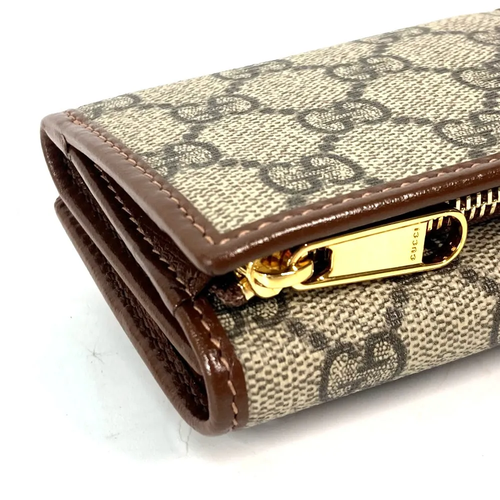 GUCCI Trifold wallet 644462 GG Supreme Canvas beige GG Supreme Horsebit Women Used
