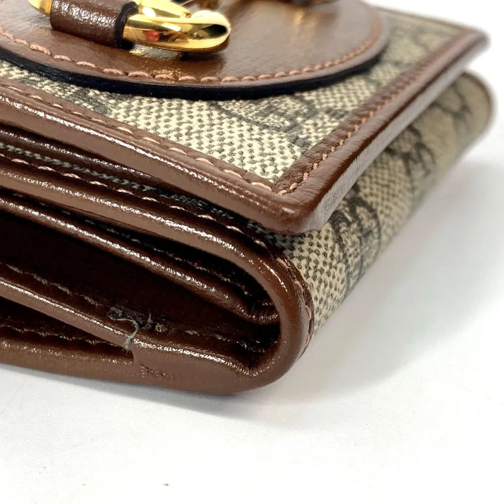 GUCCI Trifold wallet 644462 GG Supreme Canvas beige GG Supreme Horsebit Women Used
