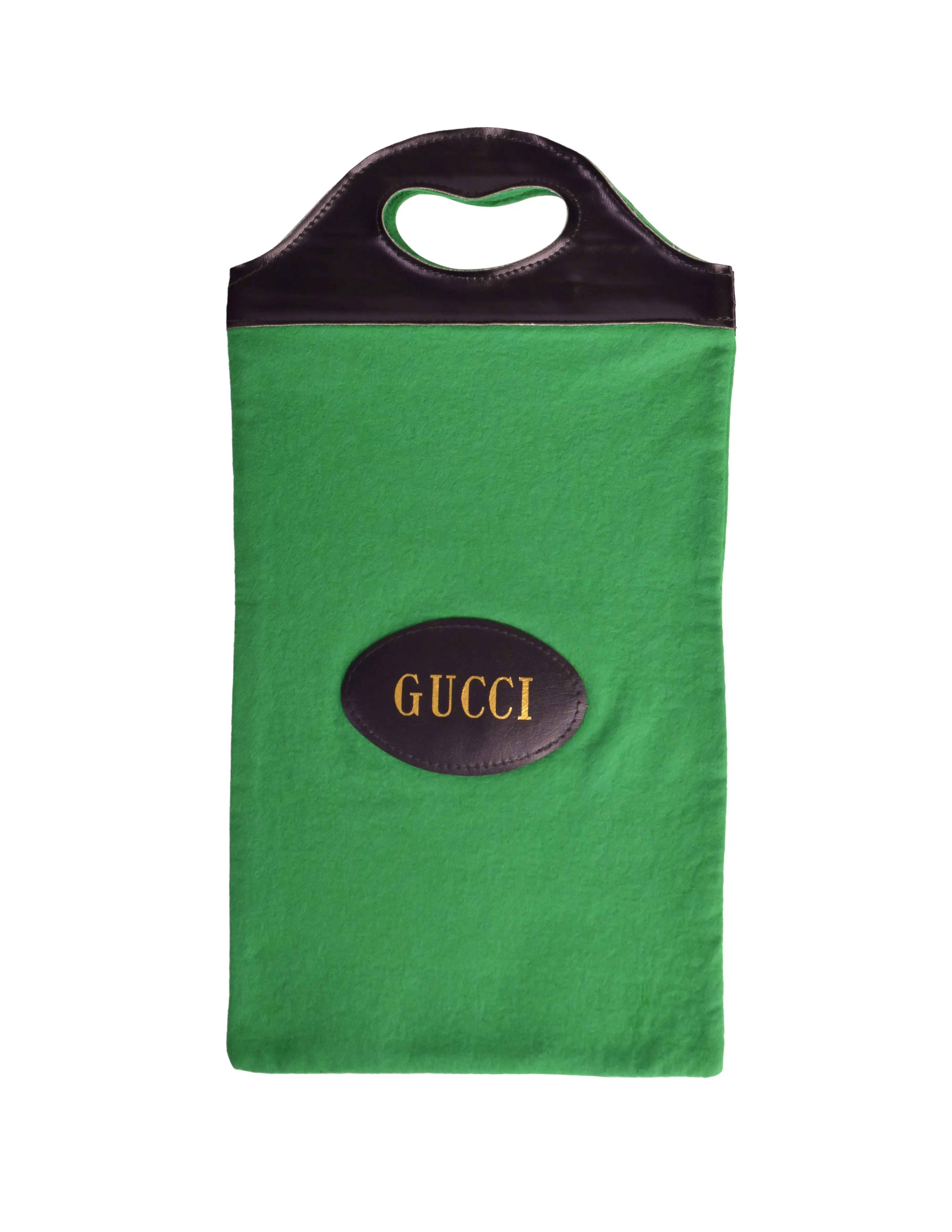 Gucci Vintage 1970s Green and Black Felt Dust Bag Tote Bag
