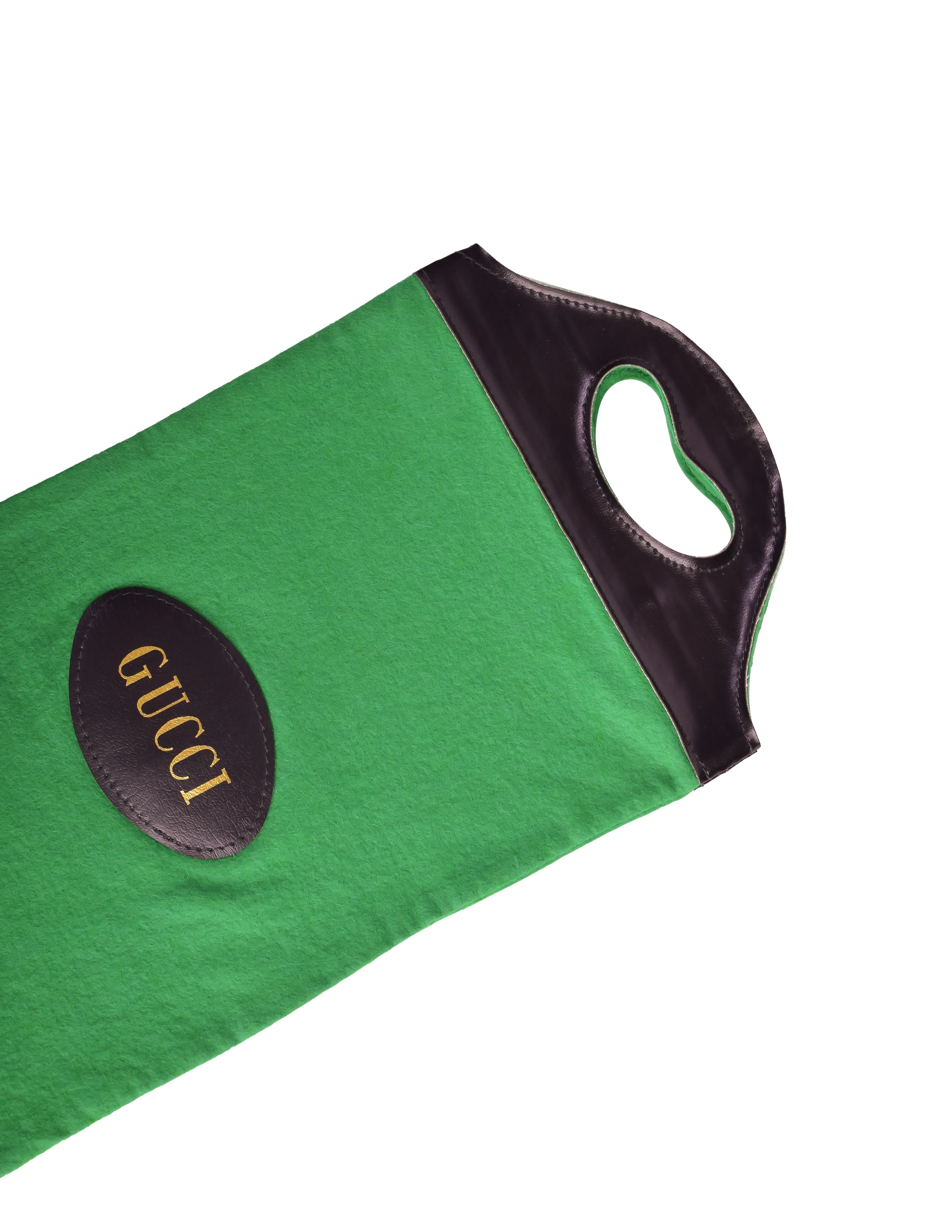 Gucci Vintage 1970s Green and Black Felt Dust Bag Tote Bag