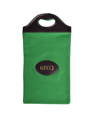 Gucci Vintage 1970s Green and Black Felt Dust Bag Tote Bag