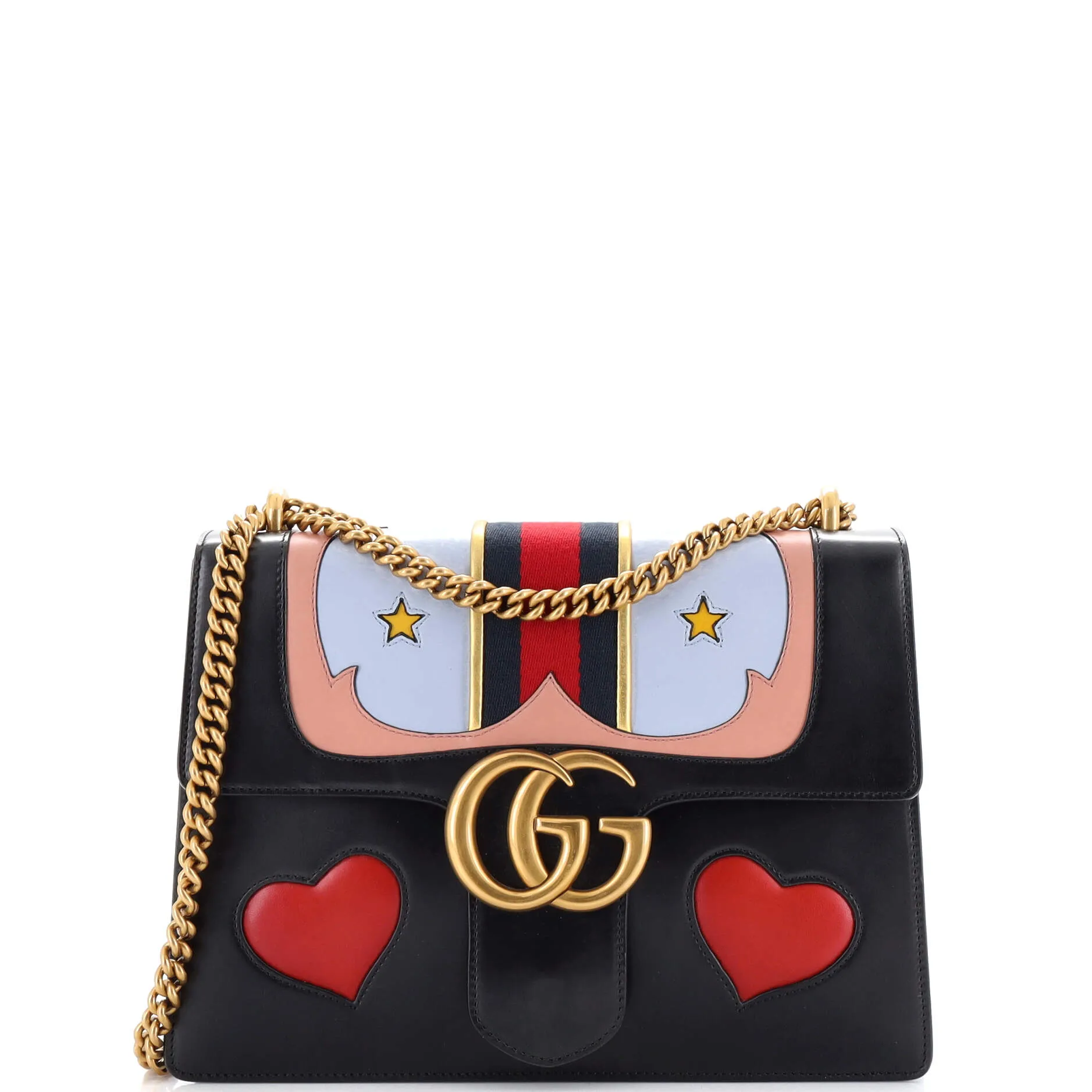 GUCCI Web Heart GG Marmont Chain Shoulder Bag Leather Medium