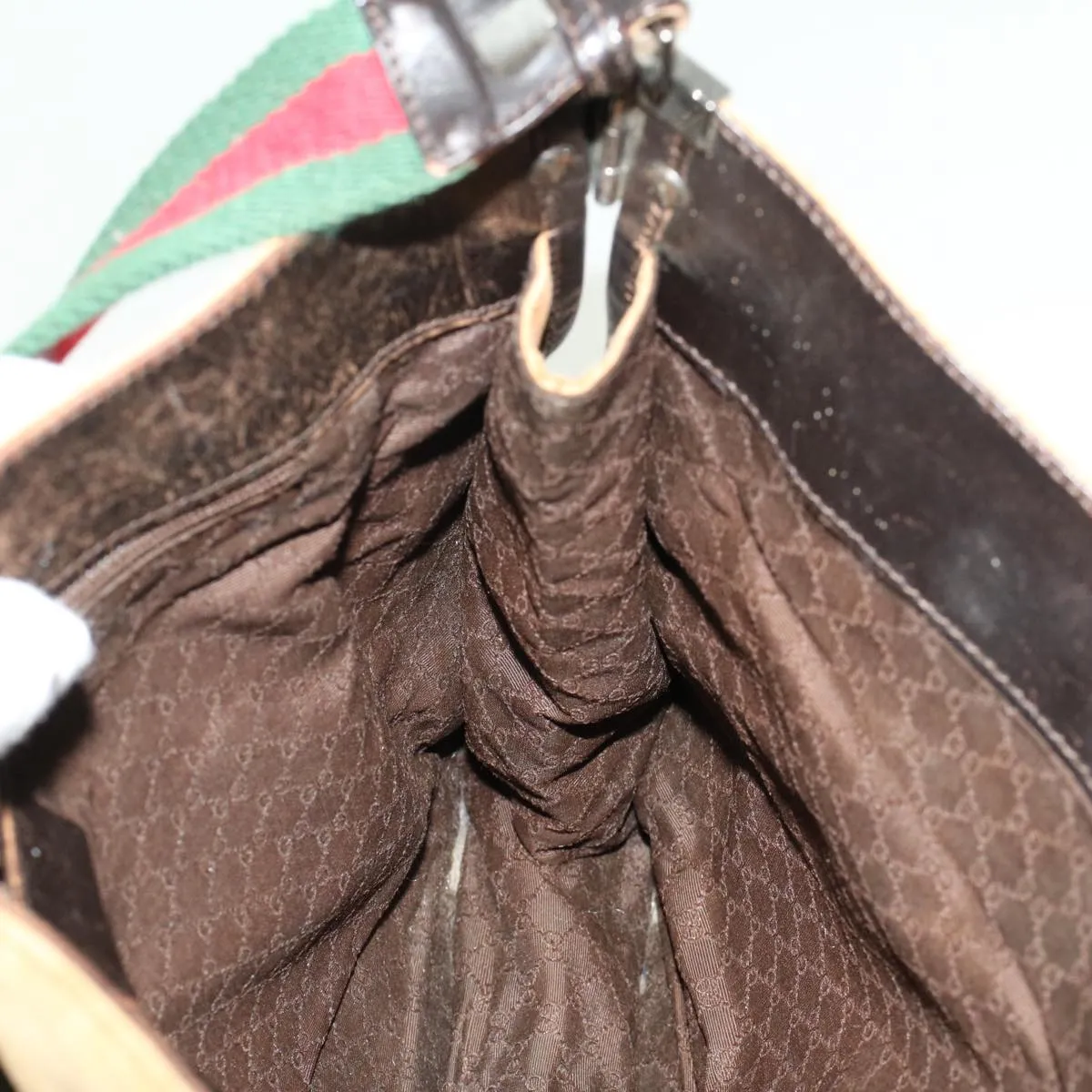 GUCCI Web Sherry Line Shoulder Bag Canvas Beige Green Red  ti1172