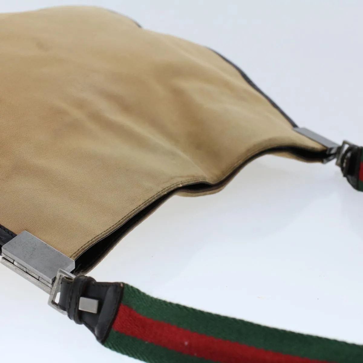 GUCCI Web Sherry Line Shoulder Bag Canvas Beige Green Red  ti1172