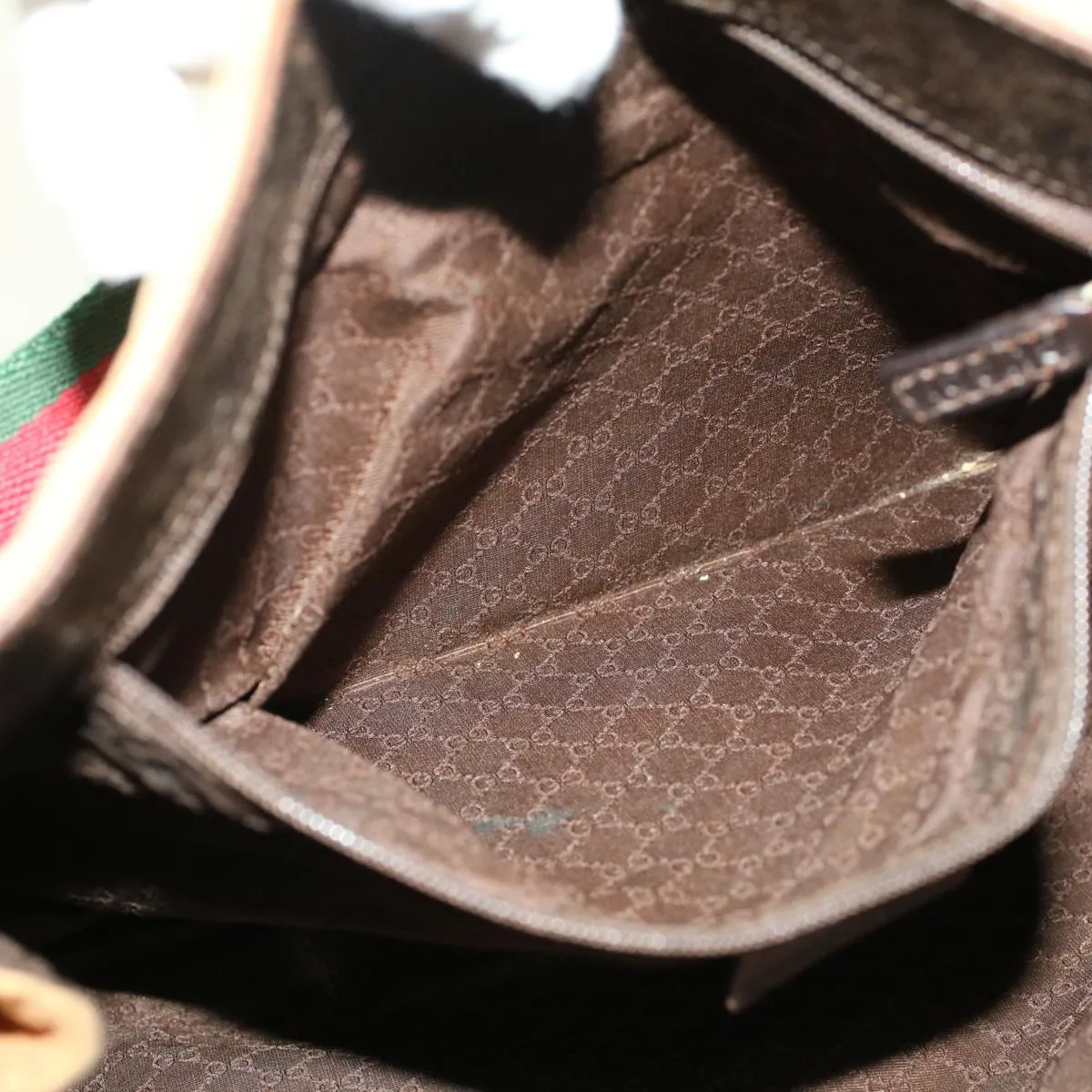 GUCCI Web Sherry Line Shoulder Bag Canvas Beige Green Red  ti1172